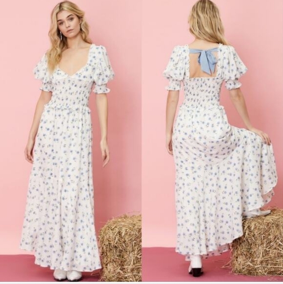 Sister Jane perennial tiered floral bow prairie style maxi dress Sz Mediun - Picture 2 of 15